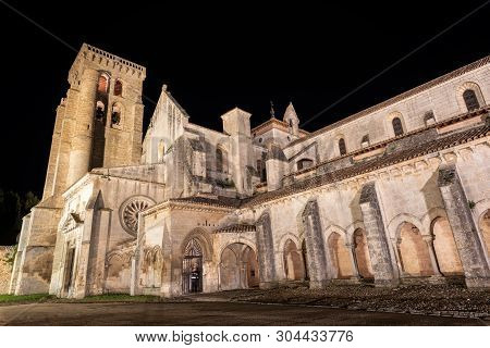 Night Scene Of Monasterio De Las Huelgas - Burgos.  Abbey Of Santa Maria La Real De Las Huelgas - Bu