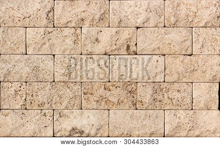 Wall Of High Quality Travertine Or Thermolith. Blank For Background Or Tile