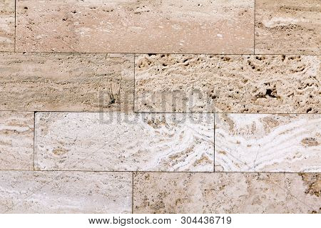 Wall Of High Quality Travertine Or Thermolith. Blank For Background Or Tile