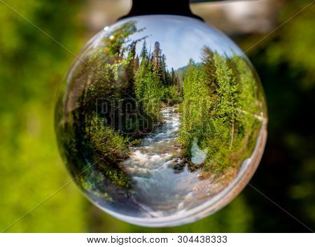 A Lensball Creates The Perfect Vanishing Point Image Of Canyon Creek.