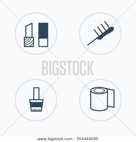 Beauty Vectors Set Of 4 Beauty Filled Icons. Lipstick, Nail Polish, Toilet Paper, Stick Comb.