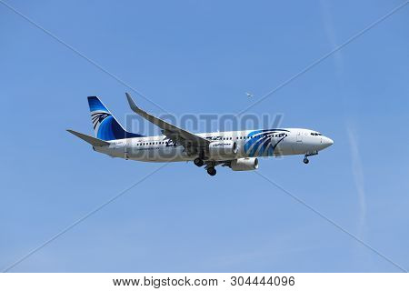 Amsterdam, The Netherlands - June, 1st 2019: Su-gei Egyptair Boeing 737-866 Final Approaching To Pol