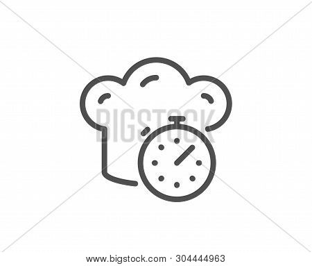 Cooking Timer Line Icon. Frying Stopwatch Sign. Food Preparation Symbol. Quality Design Element. Lin