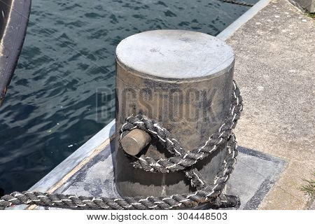 Different Bollards And Technical Installations Of Vessel Traffic At The Port In Kiel Germany