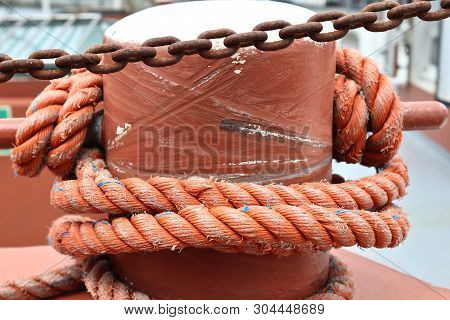 Different Bollards And Technical Installations Of Vessel Traffic At The Port In Kiel Germany