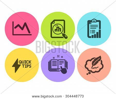 Line Chart, Quickstart Guide And Checklist Icons Simple Set. Technical Documentation, Analytics Grap