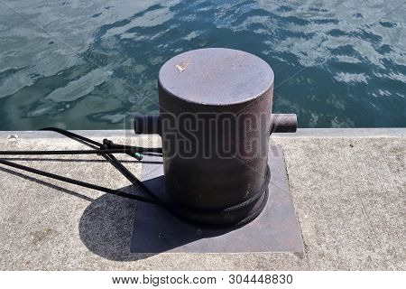Different Bollards And Technical Installations Of Vessel Traffic At The Port In Kiel Germany