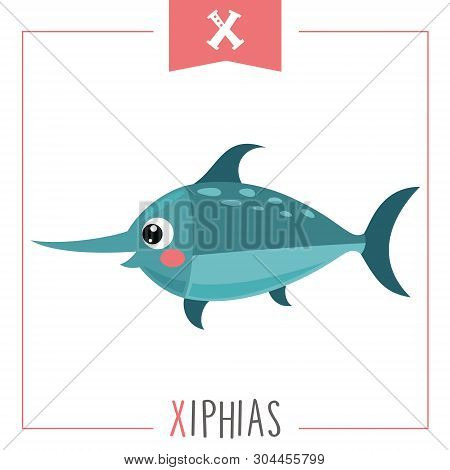Vector Illustration Of Alphabet Letter X And Xiphias