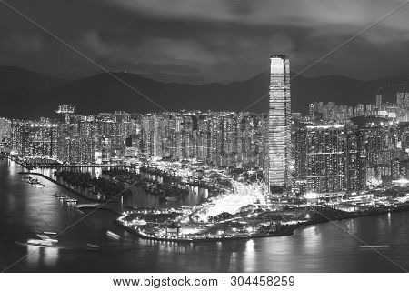 Victoria Harbor Of Hong Kong At Night