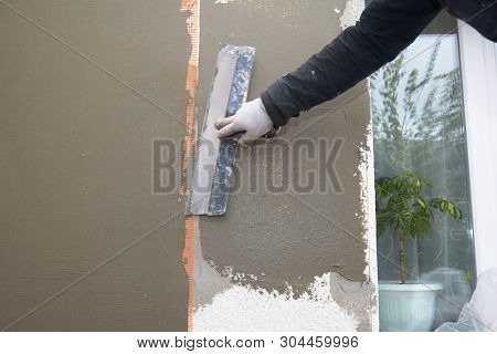 House Wall Renovation, Insualtion With Plastering Layers,  Reinforcment Mesh, Styrofoam Insulation, 
