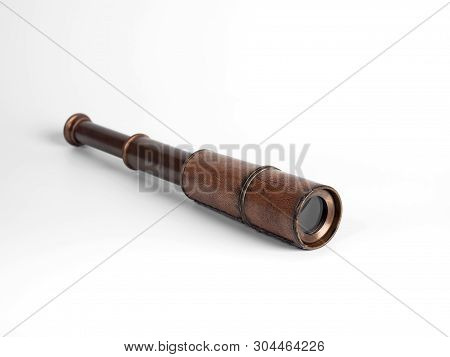 Closeup Antique Monocular Telescope Isolated On White Background