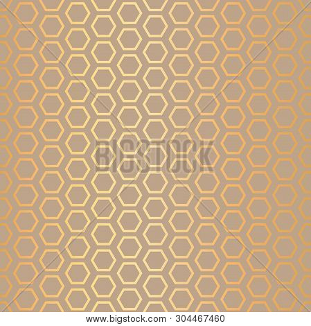 Vector Honeycombs Abstract Gold Foil Effect Seamless Pattern Background.