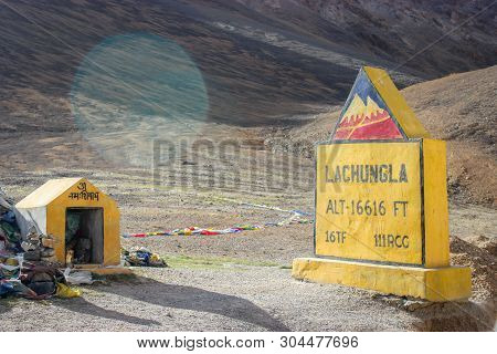 Ladakh, Jammu And Kashmir, India: Dated- May 3, 2019: A Milestone At Lachungla Pass In Zanskar Range