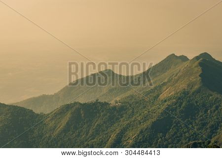 Mountains Dawn Sunrise View Image Taken At Kodaikanal Tamilnadu India From Top Of The Hill.
