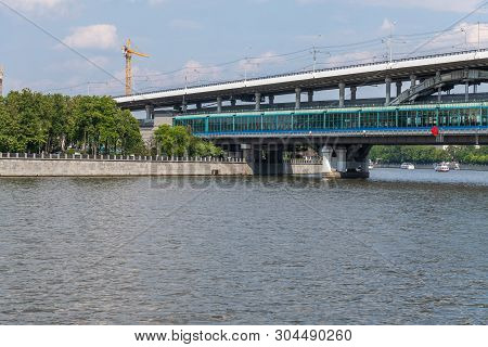 Moscow, Russia -may 28.2019. Luzhnetskiy Metro Bridge Across Moscow River