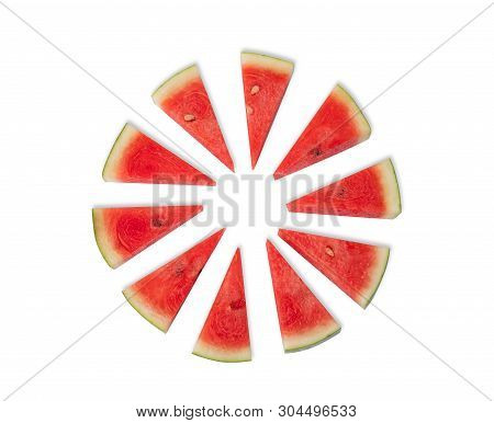 Sliced Watermelon Isolated On White Background. Citrullus Lanatus Is Summer Fruit.