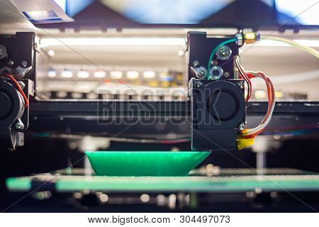 3d Printing Technology Concept - Three Dimensional Printing Machine Making Green Physical 3d Model A