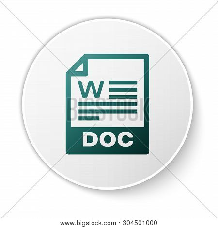 Green Doc File Document Icon. Download Doc Button Icon Isolated On White Background. Doc File Extens