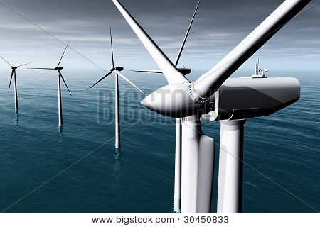 Windfarm v moři 3D vykreslení