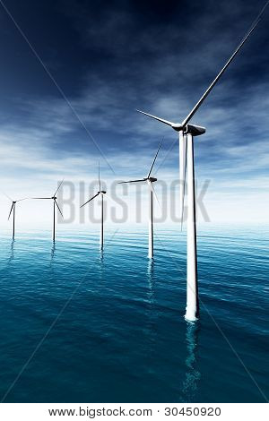 Windfarm v moři 3D vykreslení