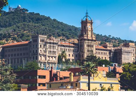 Barcelona, Spain - June 20, 2017: View Of Pia De Sarria School On The Heights Of The City On A Summe