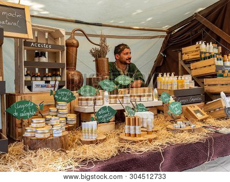 May 01, 2019 City Of El Alamo, Guadalajara, Spain, Medieval Market. The Inhabitants Of The City Of E