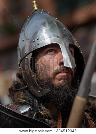 May 01, 2019 City Of El Alamo, Guadalajara, Spain, Medieval Market. The Inhabitants Of The City Of E