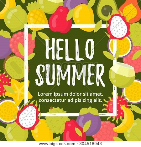 Summer Poster With Tropical Fruits And Lettering