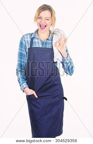 Cooking Meat In Park. Barbecue Master. Woman Checkered Shirt And Apron For Cooking White Background.