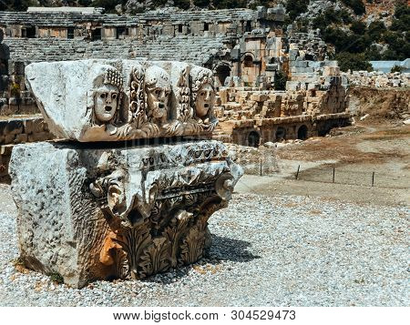 Lycian Tombs Of Mira Sculptural Ornaments Of The Necropolis Of Lycian Tombs Carved Into The Rock