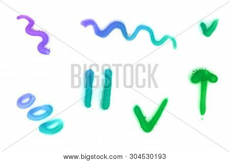 Many Small Signs Sprayed On White Isolated Background
