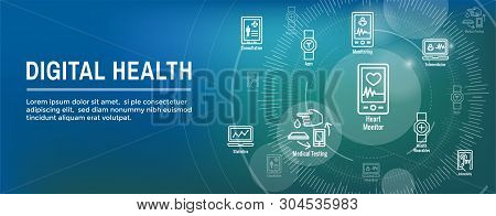Digital Health Icon Set - Wearable Technology Web Header Banner