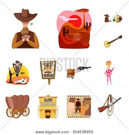 Vector Illustration Of Wild And West Sign. Set Of Wild And American Vector Icon For Stock.