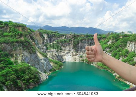 Landscape Nature Scenic Of Grand Canyon Chonburi With Blue Sky Is Old Rock Mining At Chonburi Of Tha