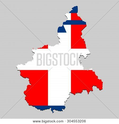 Map Of Piedmont Is A State Italy With Flag. Vector Illustration
