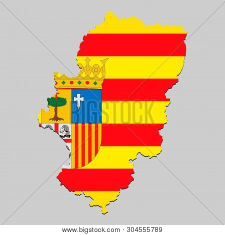 Map Of Aragon Is A State Spain With Flag. Vector Illustration