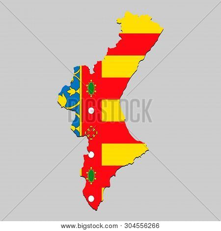 Map Of Valencian Community Is A State Spain With Flag. Vector Illustration