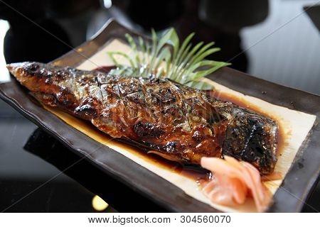 Grill Mackarel Fish Japanese Food In Close Up
