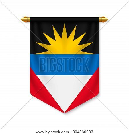 3d Realistic Pennant With Flag Of Antigua. Vector Illustration