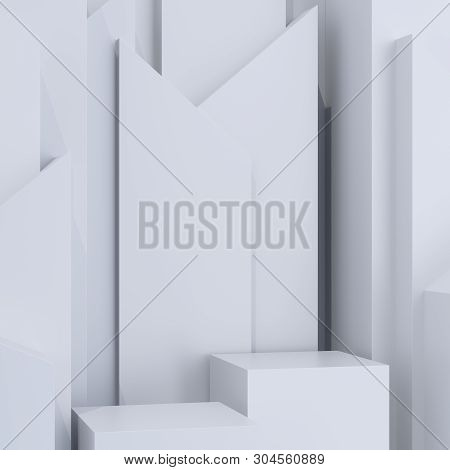 Modern Abstract Colorful Mockup On Light Backdrop. Exhibition Platform. Business Success. Concept Ba
