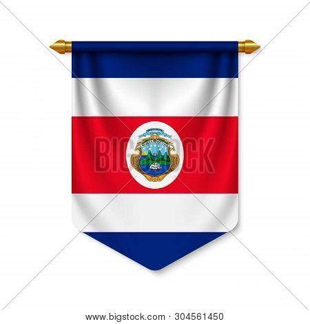 3d Realistic Pennant With Flag Of Costa Rica. Vector Illustration