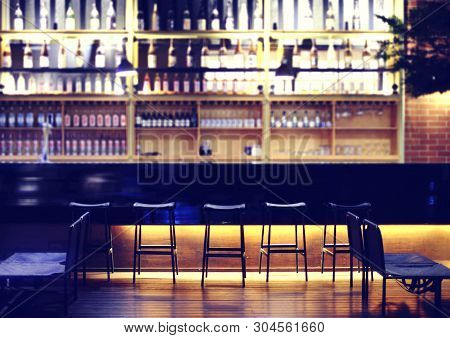 Interior Of A Modern Pub Or Bar At Night