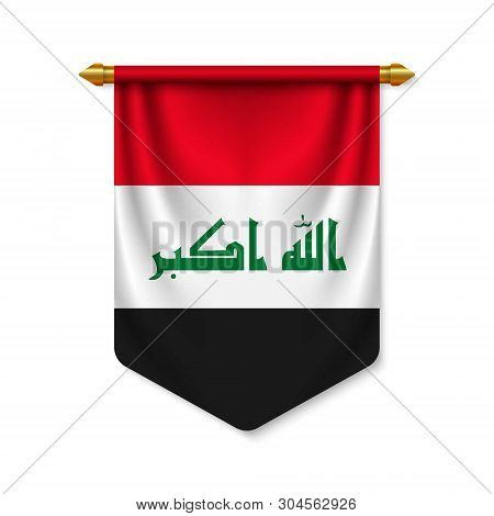 3d Realistic Pennant With Flag Of Iraq. Vector Illustration