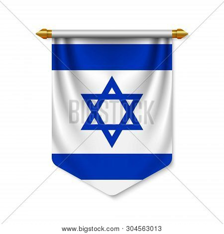 3d Realistic Pennant With Flag Of Israel. Vector Illustration