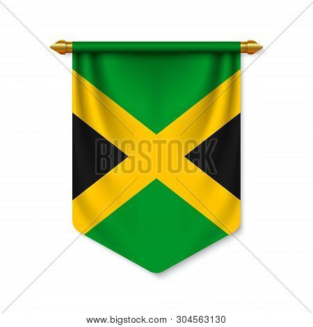 3d Realistic Pennant With Flag Of Jamaica. Vector Illustration