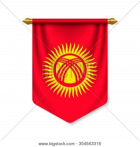 3d Realistic Pennant With Flag Of Kyrgyzstan. Vector Illustration