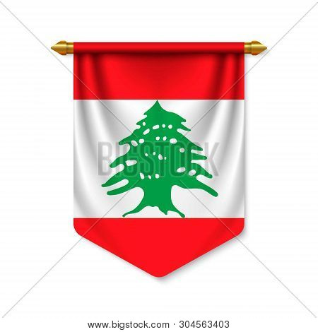 3d Realistic Pennant With Flag Of Lebanon. Vector Illustration