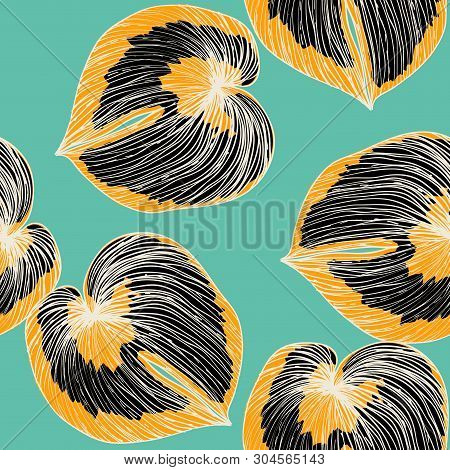 Monstera Tropical Leaves Summer Endless Pattern. Exotic Print For Swimsuits. Floral Seamless Pattern