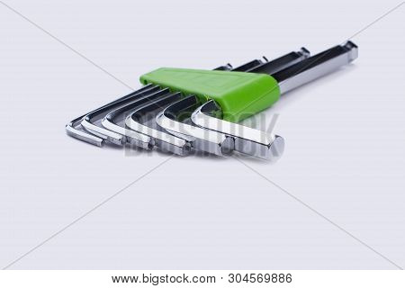 Hex Key Set On White Background. Allen Wrench Key, Studio Shot.