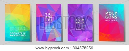 Facet Triangles Futuristic Banners, Posters, Flyers Vector Graphic Design Set. Crystal Texture Polyg